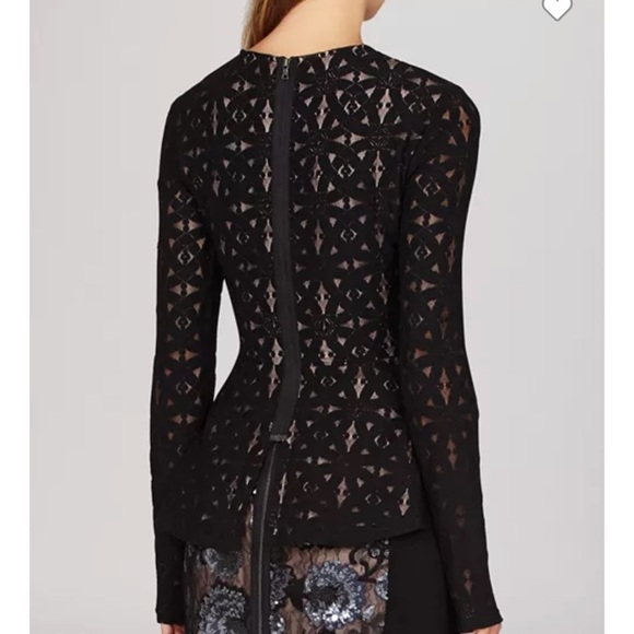 BCBGMAXAZRIA Black Estelle Lace Peplum Top Size XS - Picture 3 of 7